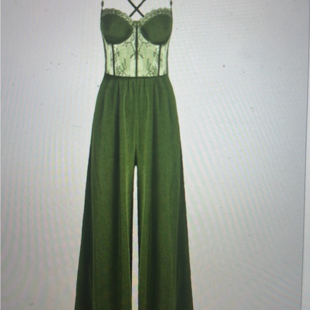 Solid lace corset wide leg jumpsuit